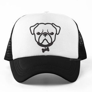 🆕Pug Dog Foam Trucker Hat Mesh Snapback Cap Black/White